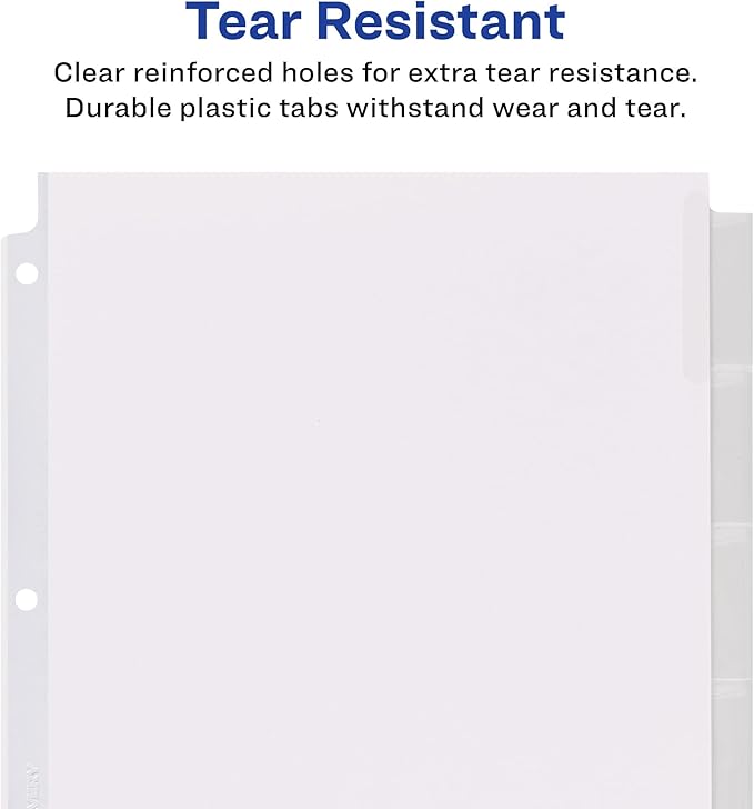 Avery Extra-Wide Big Tab Insertable Dividers for 3 Ring Binders, 5 Tab Set, White Paper, Clear Tabs, Works with Sheet Protectors, 1 Set (11221)