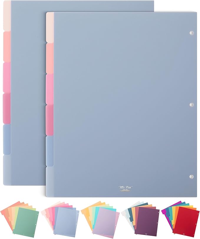 Mr. Pen- Binder Dividers, 6 Tab Dividers, Pack of 2 Sets (12 Dividers Total), Dividers, Plastic Dividers for 3 Ring Binder, Binder Dividers with Tabs, Binder Tabs, 3 Ring Binder Dividers