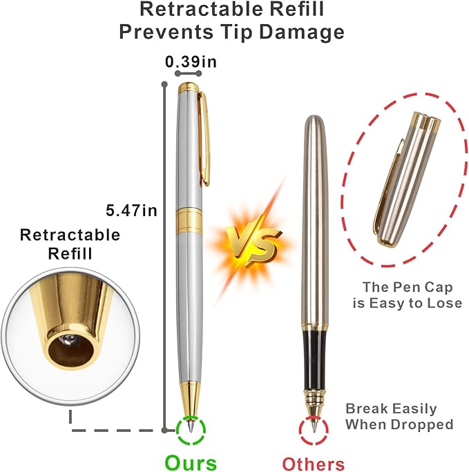 Cambond Ballpoint Pens Ink Pens - Gold Pen Bulk Pens Gift for Men Women Police Retractable Smooth Writing Pens Pack Black Ink 1.0 mm Medium Point,3 Pens with 3 Refills (Gold)