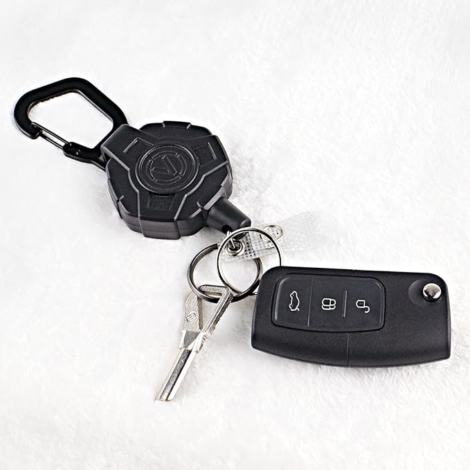 VIQWYIC 2 Pack Retractable Badge Holder Keychain, Heavy Duty Carabiner Badge Reel with Key Ring for Keys,Round