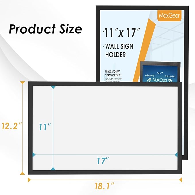 MaxGear 10 Pack Magnetic Sign Holder 11 x 17, Self Adhesive Wall Mount Sign Holder Display Picture Frames Window Sign Holder, Document Poster Paper Flyer Holder for Home Office Store