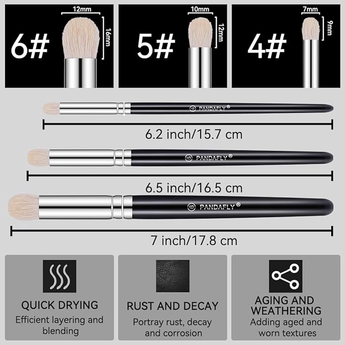PANDAFLY Drybrush Set - 3 Sizes Hobby Detail Paint Brush Set, Acrylic Paint Brushes for Tabletop & Wargames, 40k, DND Miniatures, Citadel, Scale Model, Watercolor Oil Painting