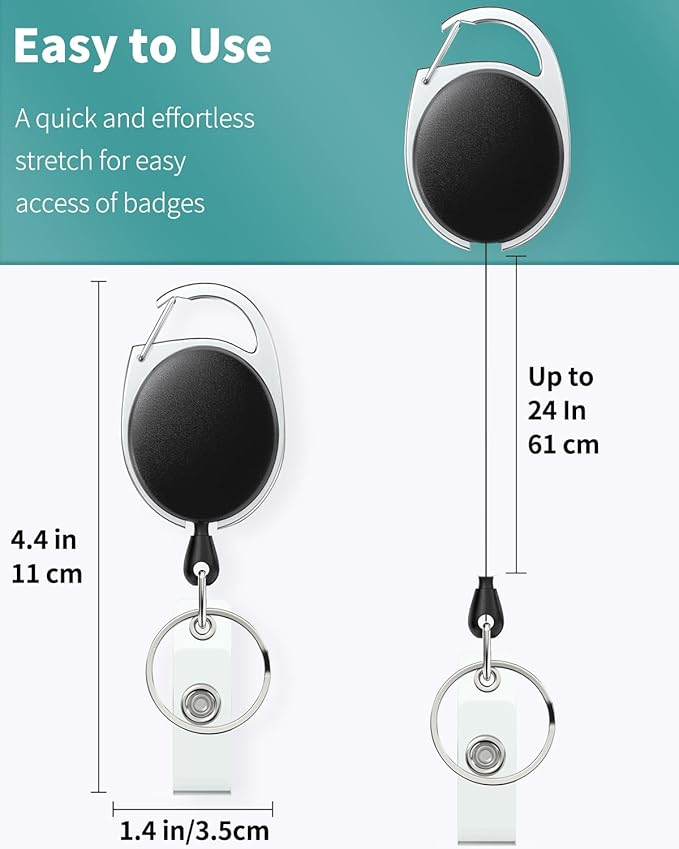 Uniclife 2 Pack Retractable Badge Reel for Badge Holder Heavy Duty Retractable Keychain Strong ABS Casing with Stainless Steel Spring Coil 24 Inch Nylon Rope Carabiner Clip and Key Ring