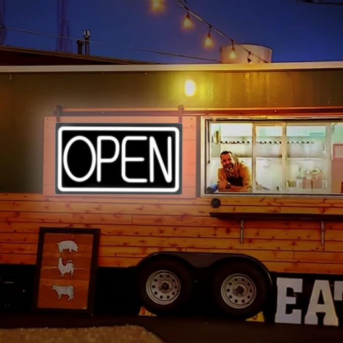 Open Signs for Business Ultra Bright LED Neon Open Signs for Business Storefront Window Glass Door Shop Store Florists Bar Salon Pubs with ON/OFF Switch (White/Black Backing, 32 Inch)