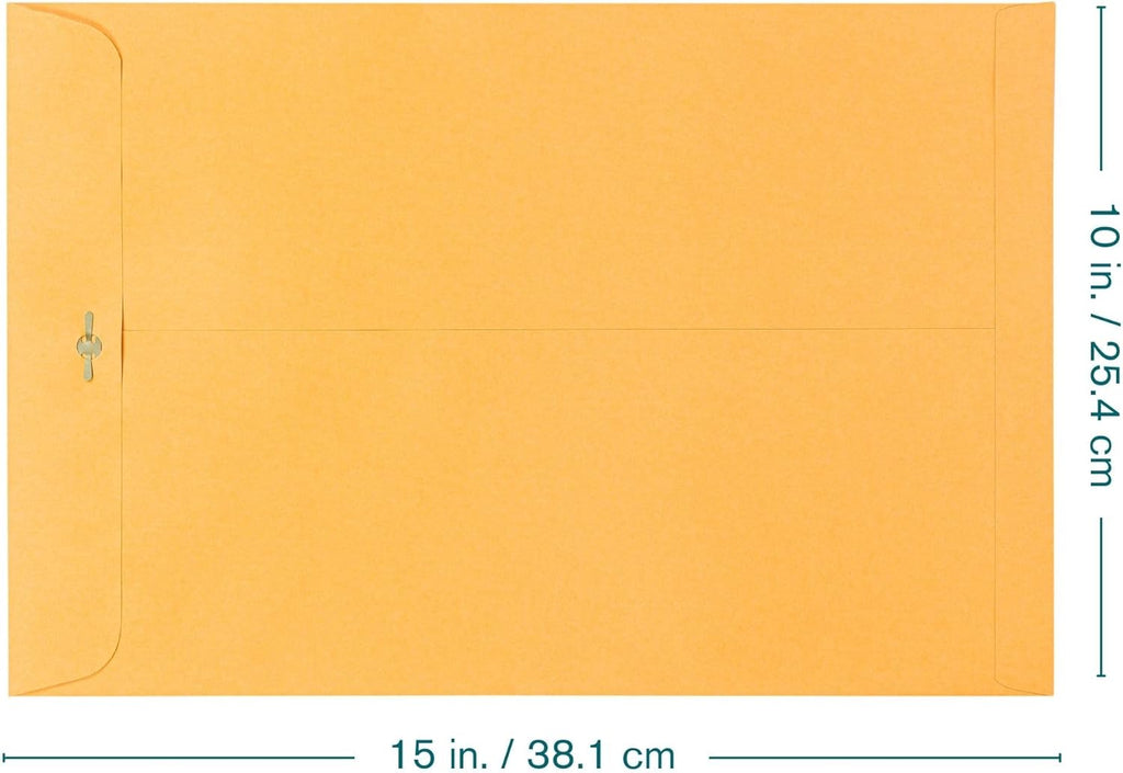 EnDoc 10 x 15 Clasp Envelopes - 100 Pack Brown Kraft Catalog Mailing Gummed Seal Envelope - 28lb Heavyweight 10x15 Inches Manila Envelopes for Home, Office, Business, Legal or School