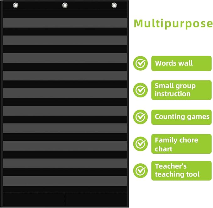 Large 10+2 Pockets Standard Pocket Chart, 10 Clear Pockets Words Chart with 2 Extra Storage Pocket for Classroom Home Office Use,Large Size:45”x 28” Letter Cards,Words and Sentence Strips.