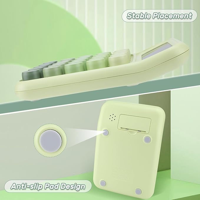 Mechanical Switch Calculator with Big Buttons, 12 Digits, Large LCD Display, Cute Pink Desktop Calculator, Aesthetic School Supplies for Office, School, Home & Business Use, Automatic Sleep (Green)