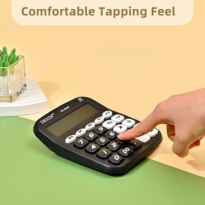 Cute Calculators Desktop, 12 Digit Basic Calculator with Big Buttons, Aesthetic Desk Accessories Large LCD for Office School Supplies (Black)