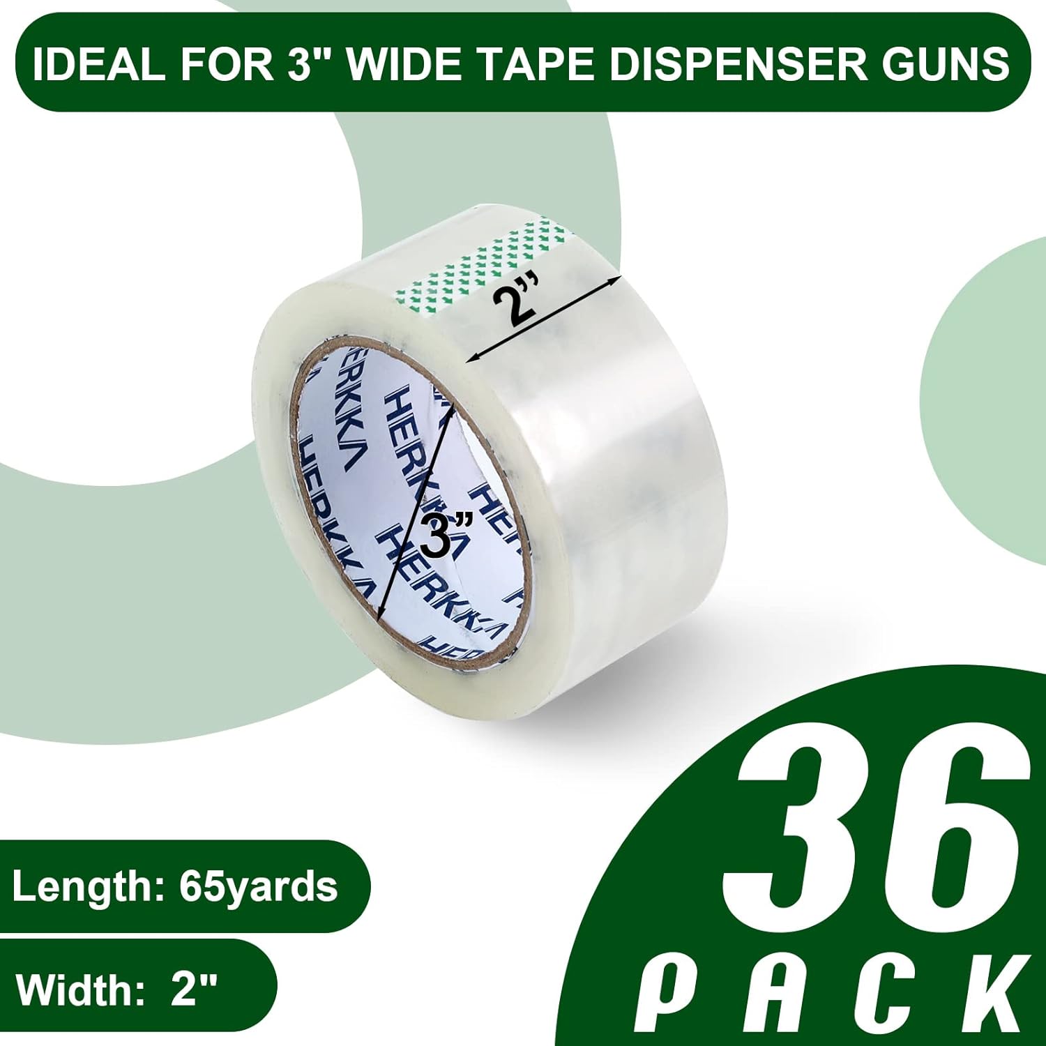HERKKA Clear Packing Tape, 36 Rolls Heavy Duty Packaging Tape for Shipping Packaging Moving Sealing, Thicker Clear Packing Tape, 2 inches Wide, 65 Yards Per Roll, 2340 Total Yards