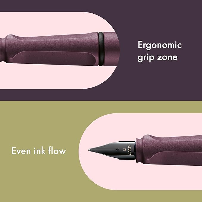 LAMY safari scarlet - Fountain Pen with ergonomic grip & polished steel nib in size F - ideal for any Writing & Calligraphy - including LAMY T 10 blue cartridge - Right-Handed