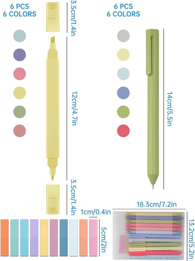 NiArt Bible Note-Taking Kit 6 Dual Tip Highlighters, 6 Gel Pens & 200 Sticky Notes - Versatile, Portable for Bible Study, Journaling, Planning & More with Candy Colors, Precision Tips & Storage Box