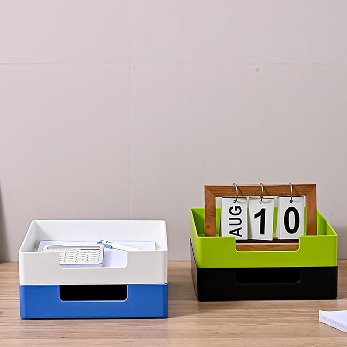 Paper Tray, 2pc Letter Tray, Paper Organizer for Desk, Stackable Front-Load A4 Paper File Folder Magazine Storage Holder, Drawer Organizer, Office Desktop Accessories Workspace Document Organizer