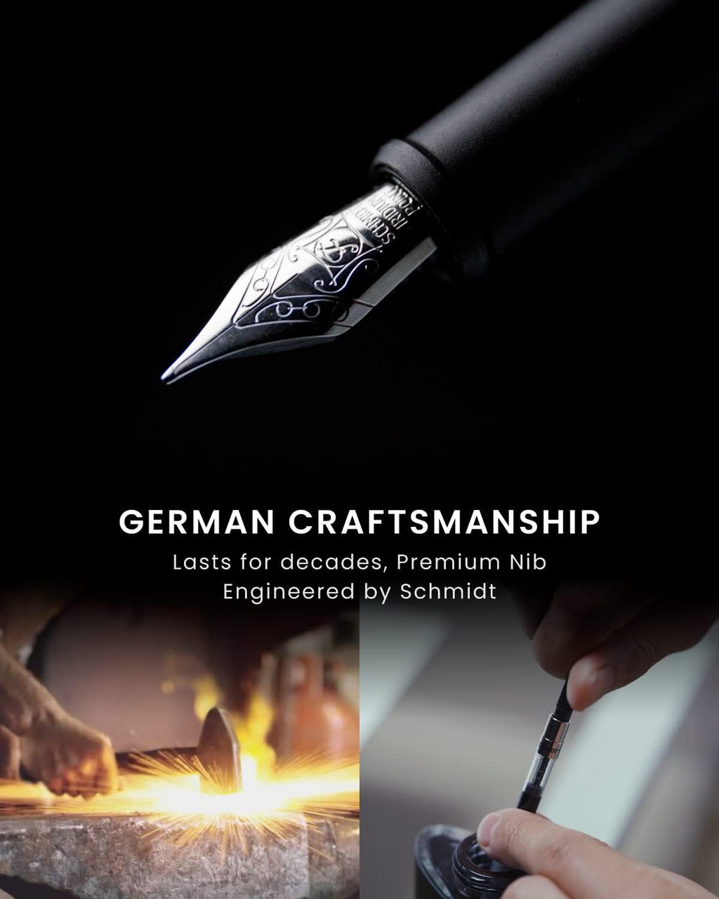 novium Hoverpen Future Edition - Luxury Fountain Pen & Rollerball Pen All-In Gift Box, Fine Nib, Futuristic Aesthetic, Aerospace Metal Made, Free Spinning Executive Pen, Gifts for Boss (Deep Black)