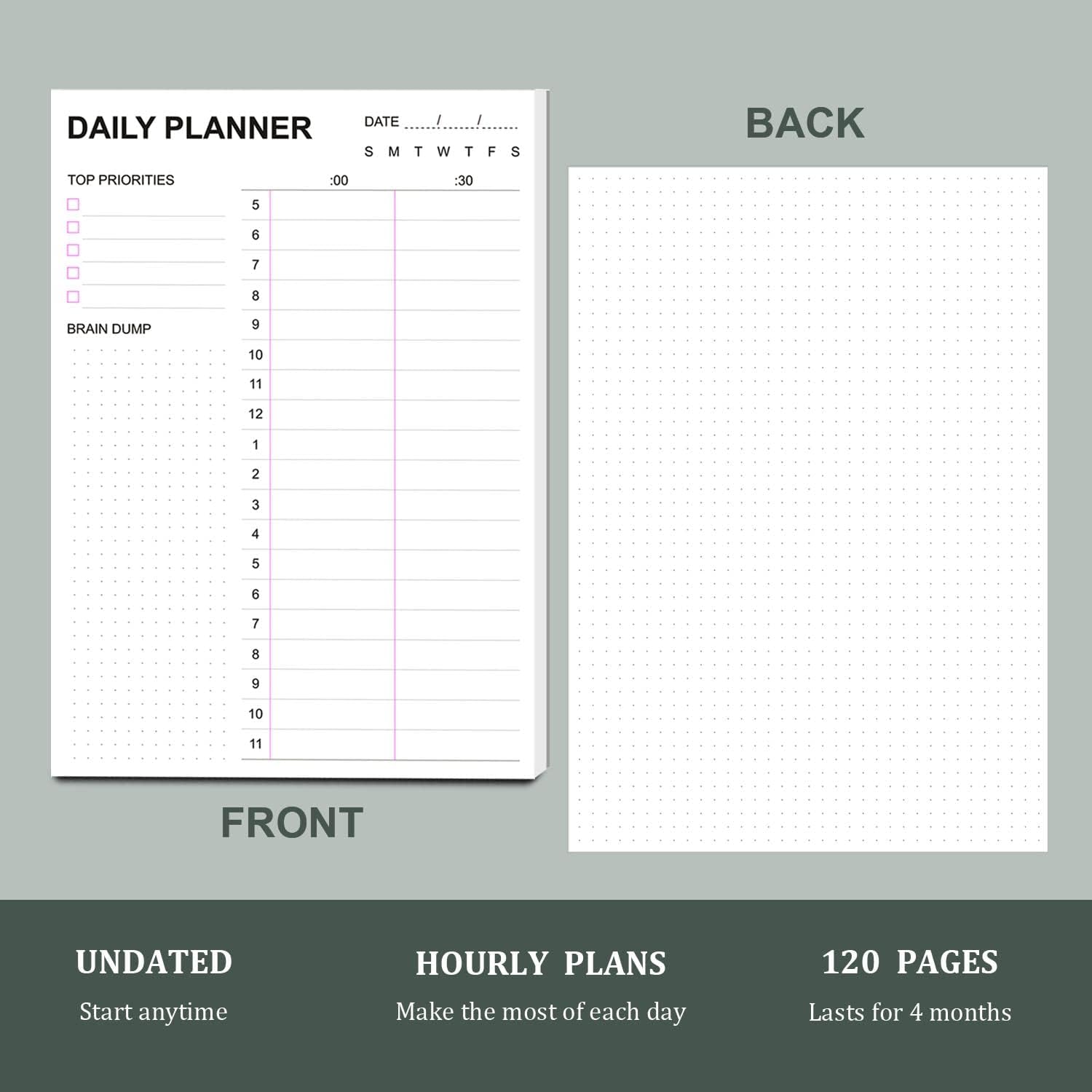 Tiankool To Do List Notepad - Daily To Do List with Priorities, Hourly Scheduler and Notes - Daily Planner Notepad for Work, Study, Appointments, 60 Tear Off Sheets Planning Pad, 7x10 Inch