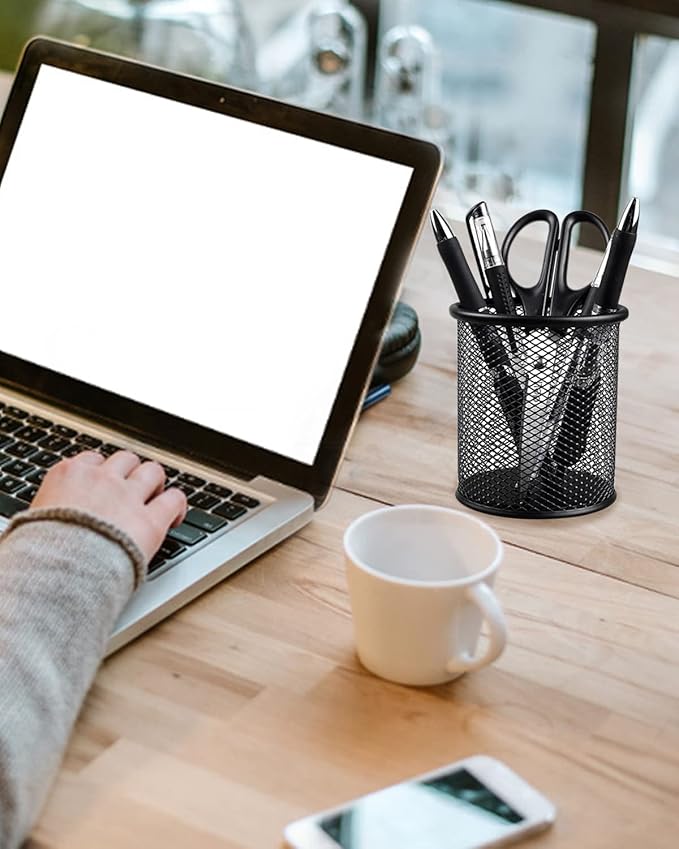 QYH Metal Pencil Holder for Desk Mesh Pen Cup 2 Packs Black Pen Organizer Office 3.54x3.93 Inch