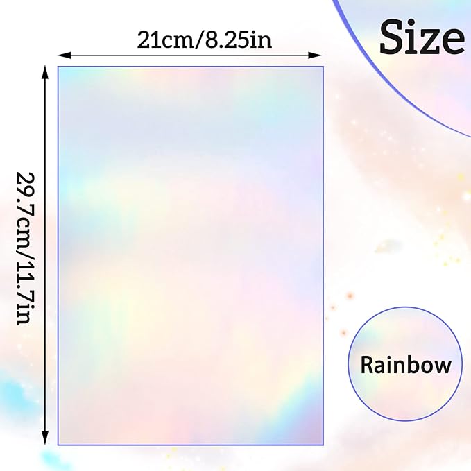 36 Sheets Holographic Sticker Paper Clear A4 Vinyl Sticker Paper Self Adhesive Waterproof Transparent Film Gem Rainbow Star Patterns, 11.7 x 8.3 Inch (Colorful)