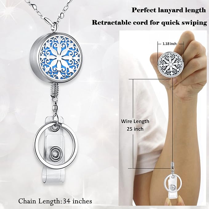 Retractable Lanyard ID Badge Holder Retractable Lanyards for ID Badges Women Cute Teacher Lanyard Necklace Nurse Accessories Work Diffuser Jewelry Strong Silver Chain Badge Reels Employee Mandala