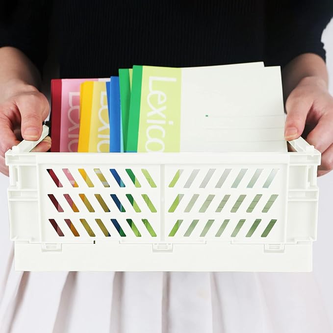 Tixill 2-Pack Mini Foldable Plastic Storage Box Mini Plastic Baskets for Organizing and Storage for Home Kitchen Bedroom Bathroom Office. (White, 16x11x6)