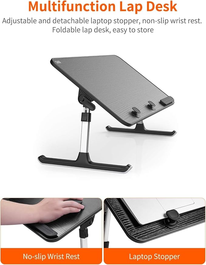 Laptop Desk for Bed, SAIJI Lap Desks Bed Trays for Eating Writing, Adjustable Computer Laptop Stand, Foldable Lap Table in Sofa and Couch (23.6 x 13,Black)
