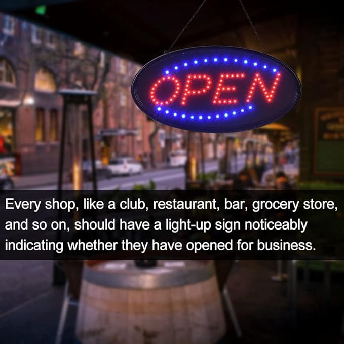 KEBE LED Open Sign, High Visibility Advertisement Board Bright Electric Display Sign Flashing Light for Walls Business Window Bar Shop Hotel, 23" x 14"