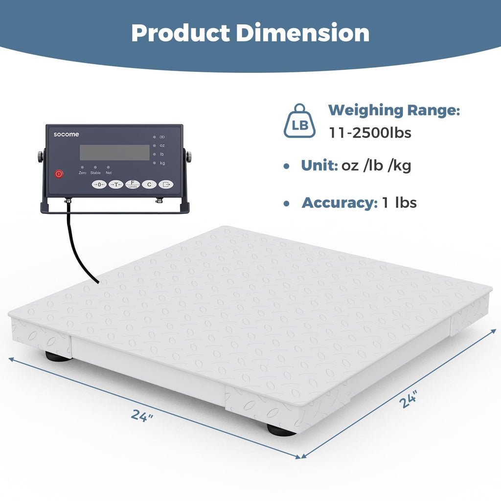 24"x24" Industrial Floor Scale, Precision Pallet Scale with Digital Indicator, Heavy Duty Weighing Scale for Floor Bench Office Weight Weighing, 2500 lb x 1 lb, Grey