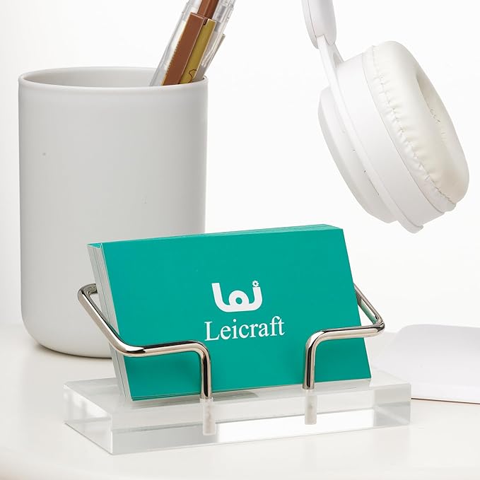 Business Card Holder for Desk, Modern Card Organizers and Office Desk Accessories for Men and Women (Silver)