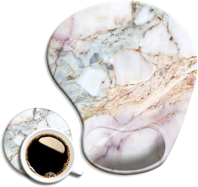 Ergonomic Mouse Pad with Wrist Support,Mouse Pads with Non-Slip PU Base for Home Office Working Studying Easy Typing & Pain Relief Marble Design