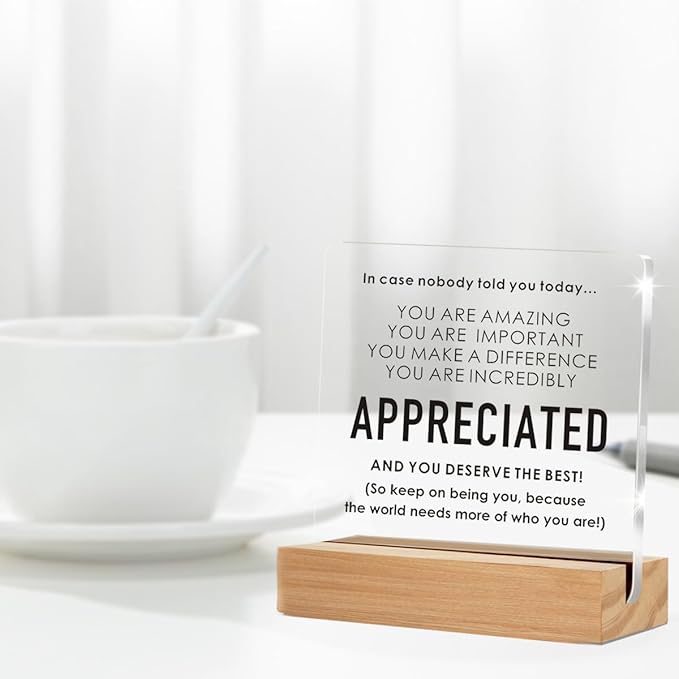 Appreciation Gifts for Employee Coworker, Thank You Gifts for Women Men, Motivational Office Decor Sign With Wooden Stand for Office Desk Table Shelf