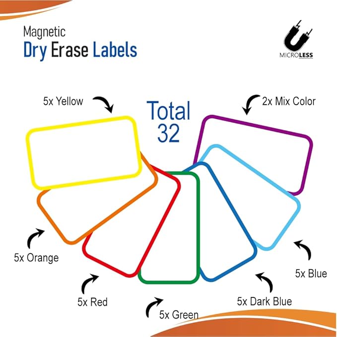 Dry Erase Magnetic Label Bordered Colors 5 x 3