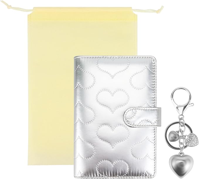 A6 PU Leather Cotton-Padded Binder 6-Ring Notebook Binder Cover with Silver Keychain for A6 Filler Paper, Refillable A6 Personal Planner Budget Binder with Magnetic Buckle Closure