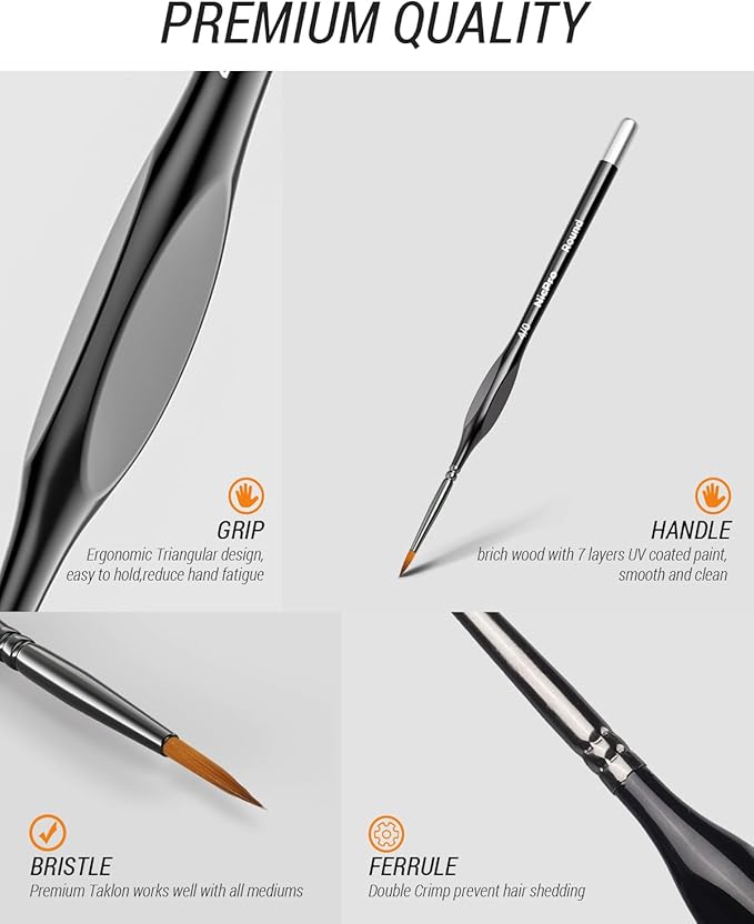 Nicpro Miniature Paint Brushes Drybrush - 21PCS Model Paint Brush Set for Acrylic Watercolor, Detail Paint Brush Dry Brush for 40k Model, Miniature Painting, Citadel, DND Miniatures - with Container