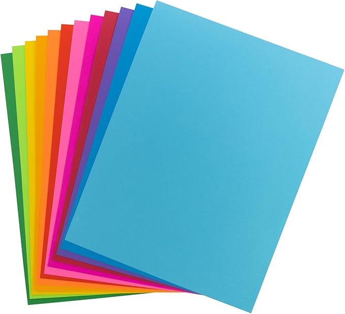 Hygloss Assorted Bright Colored Paper - 24 lb, 89 GSM, Acid-Free, Fade-Resistant, 8.5x11-Inch Letter Size Color Copy Paper, 48 Sheets, 12 Colors