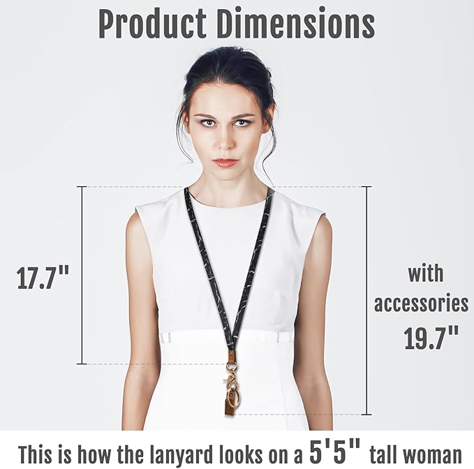 MNGARISTA Neck Keys Lanyard for Women, Durable Floral ID Lanyards with Keyring and Clasp for School or Wallets, Marble