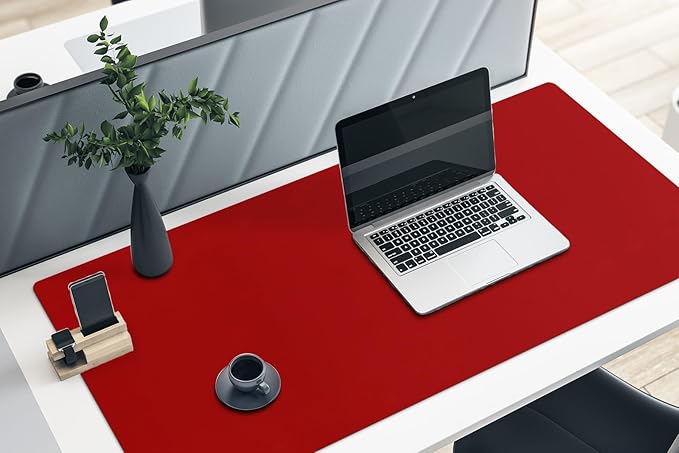 Boutilon Leather Desk Pad 47"x 24" Non-Slip Mouse Pad,Business Desk Pad,Extended Table Protector for Keyboard and Mouse,Desk Writing Pad for Office Home Working Decor (XXXL-Red)