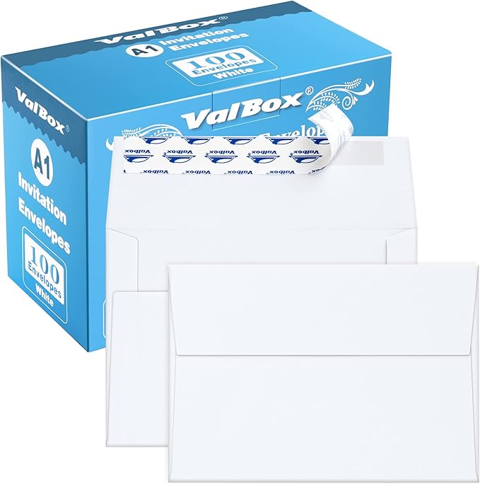 ValBox A1 Invitation Envelopes 100 Qty - 3.5 x 5" White Envelopes Self Seal for Invitations, Wedding, Baby Shower, Small Gift Cards, Thank You Notes, RSVP - 5.125 x 3.625 Inches