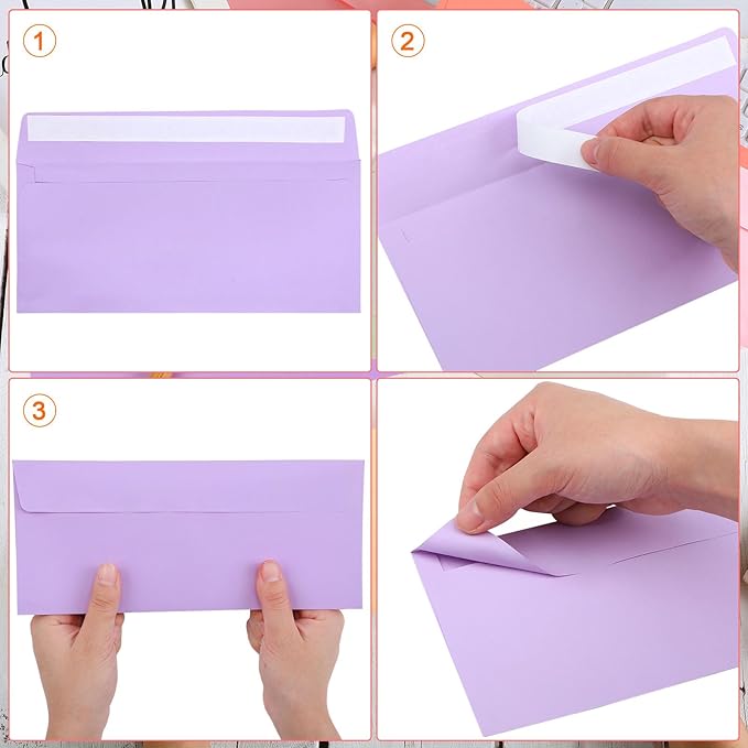 500 Pcs Colorful #10 Business Envelopes Adhesive Standard Envelopes Colored Envelopes for Office Check Invoices Letters Letterhead Invitations Announcements 4-1/8 x 9-1/2'' Assorted 10 Colors (Pastel)
