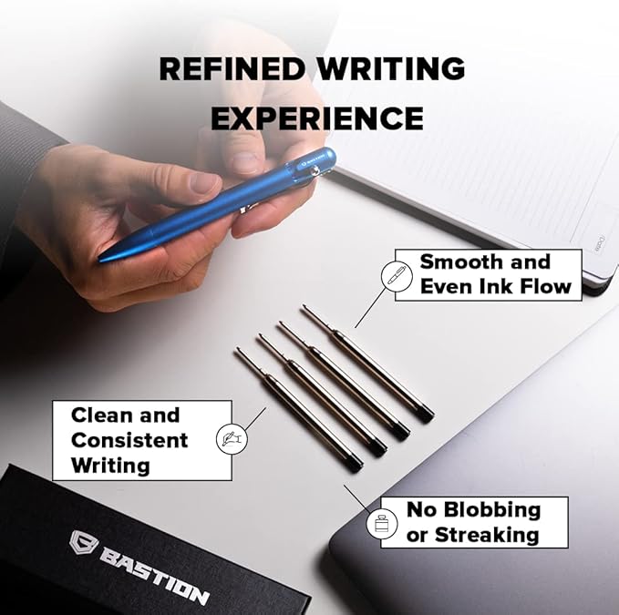 BASTION® Premium Pen Refill, Deeply Pigmented Ink for All Bastion Bolt Action Luxury Pens, Standard Ink Refill with 0.55mm Fine Tip - Blue Gel, 6 PC