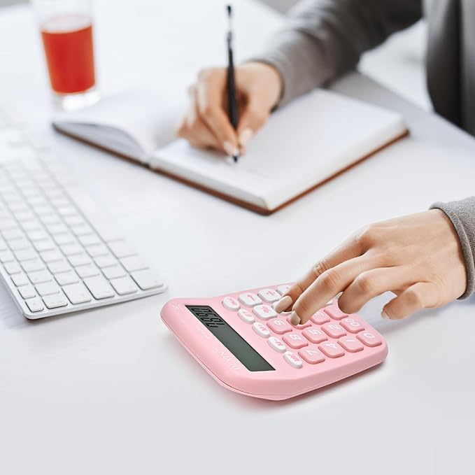 Cute Calculators Desktop, 12 Digit Basic Calculator with Big Buttons, Aesthetic Desk Accessories Large LCD for Office School Supplies (Pink)