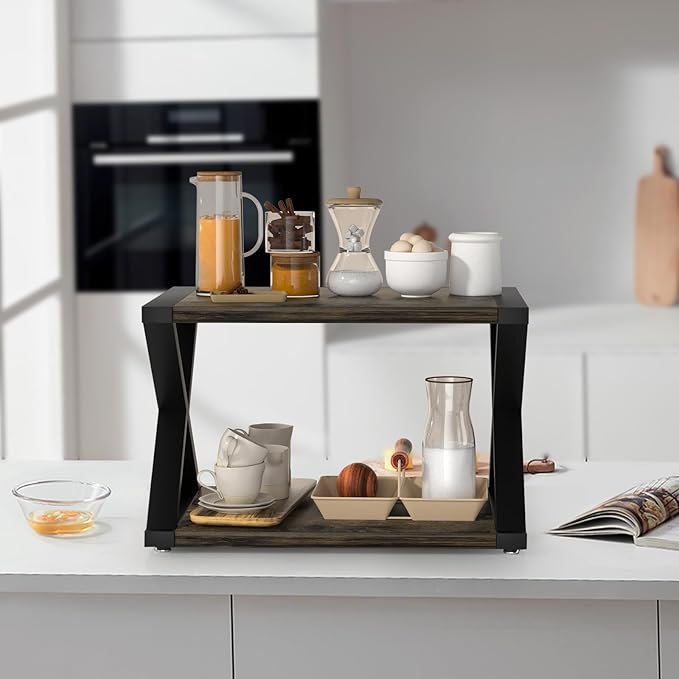 Desktop Printer Stand,2-Tier Desk Space Organizer for Home Office,Storing Heavy Duty Fax Machine, Scanner,Rustic Brown