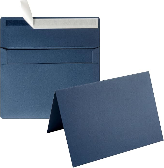 Wishop 50 Pack Self-Adhesive Envelopes with Fold Cards for Wedding Invitations, Greeting Cards, Baby Shower, Letter Mailing (Navy Blue, 5x7)