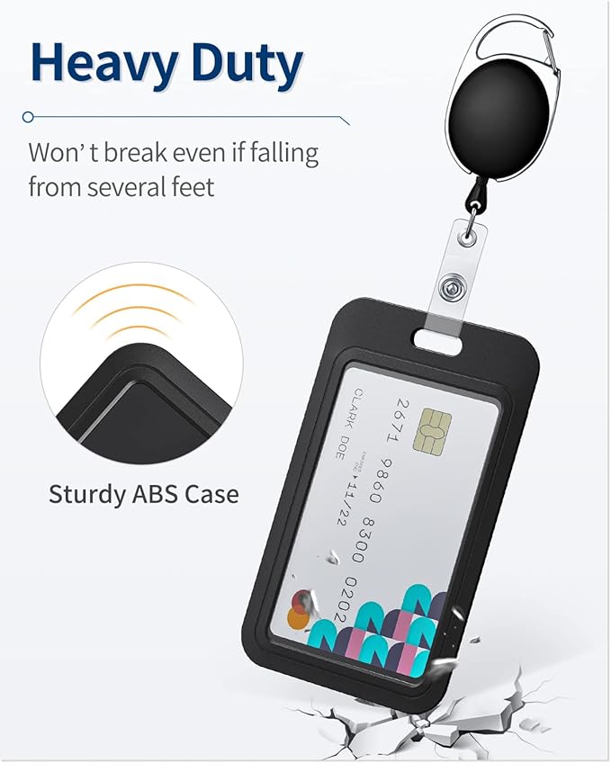 Uniclife 20 Pack Sliding ID Badge Holder Hard Black Vertical Plastic Card Case Protector Pouch with Clear Window for Office School ID Credit Cards Proximity Key Cards Driver’s Licenses and Passes