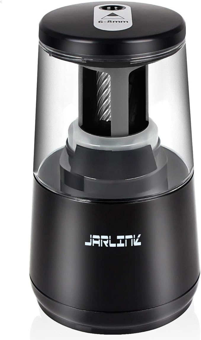JARLINK Electric Pencil Sharpener, Heavy-duty Helical Blade to Fast Sharpen, Auto Stop for No.2/Colored Pencils(6-8mm), USB/Battery Operated in School Classroom/Office/Home (Black)