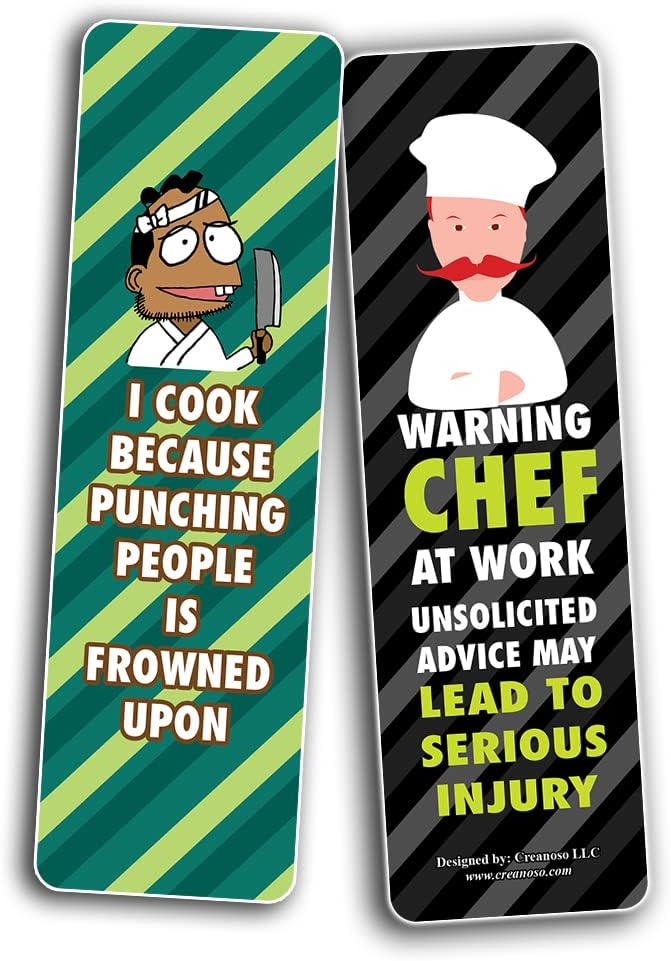 Creanoso Funny Cooking Bookmarks (2-Sets X 6 Cards) – Daily Inspirational Card Set – Interesting Book Page Clippers – Great Gifts for Adults and Professionals
