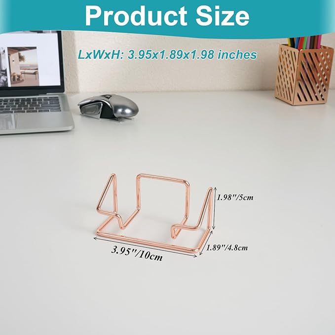 Business Card Holder for Desk, Metal Business Card Holder Display Stand, Desktop Business Card Organizer for Women, 2 Pack, Rose Gold