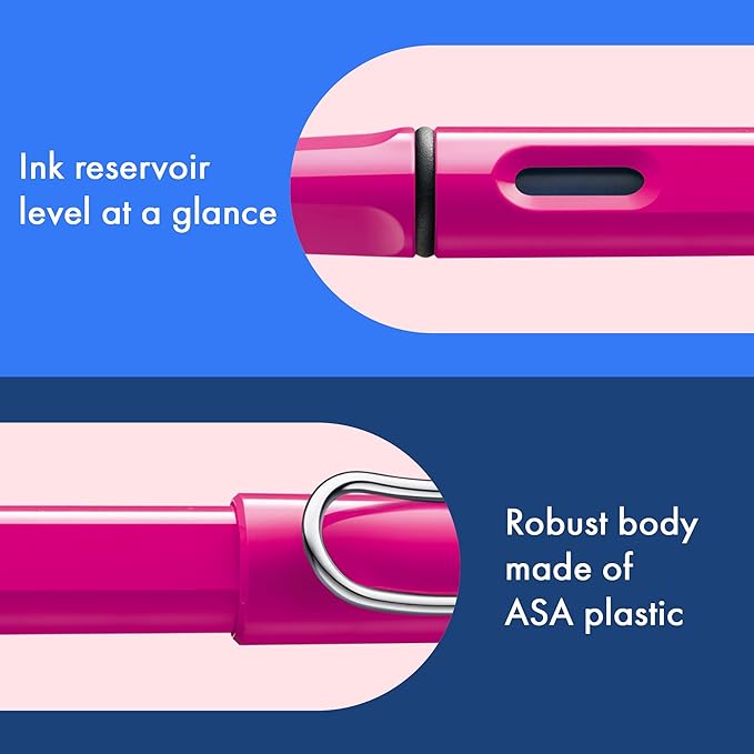 LAMY safari pink - Fountain Pen with ergonomic grip & polished steel nib in size F - ideal for any Writing & Calligraphy - including LAMY T 10 blue cartridge - Right-Handed