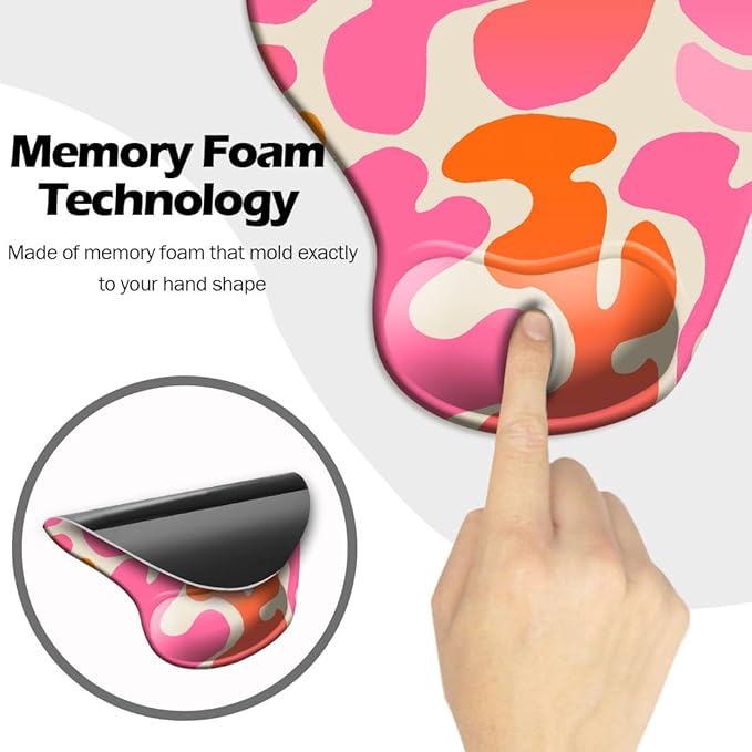 DOOKE Ergonomic Mouse Pad with Wrist Support and Coaster,Mouse Pads with Non-Slip PU Base for Home Office Working Studying Easy Typing & Pain Relief Leopard Print