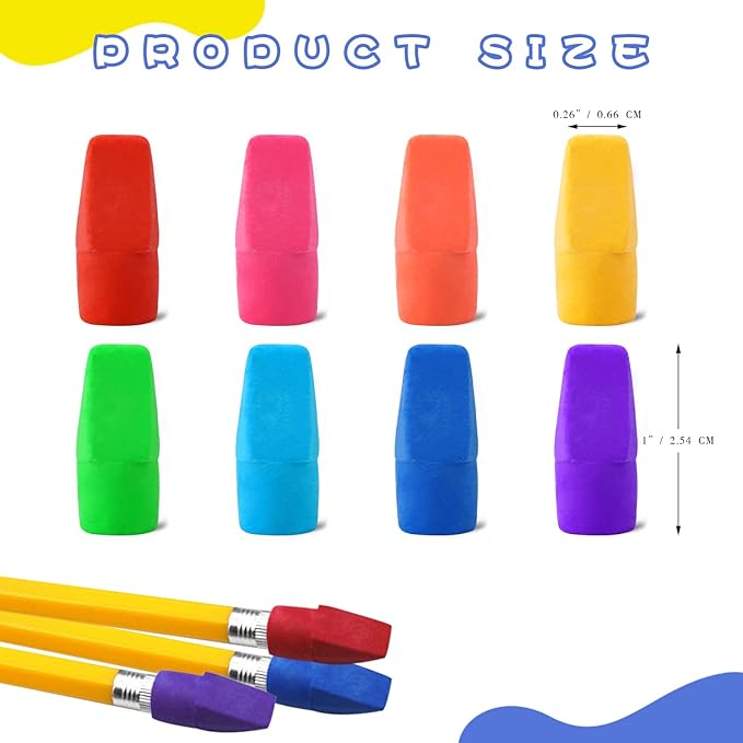 PRALB 400PCS Pencil Top Eraser Bulk Caps for Pencils,Chisel Shape Erasers Toppers Assorted Colors for Party Favors Games Prizes, Pencil Top Erasers Cap for Home School Classroom Office
