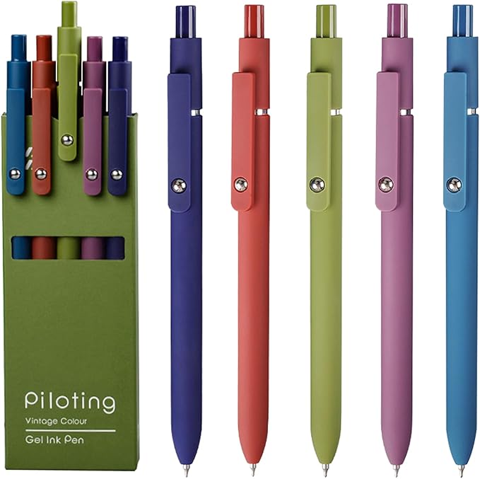 Gel Pens, 5Pcs 0.5mm Fine Point Black Ink Pens With Smooth Wirting,Qucik Dry Pens For Journaling, Cute Nice Aesthetic Pens, Office School Supplies for Women Men Student(Retro)