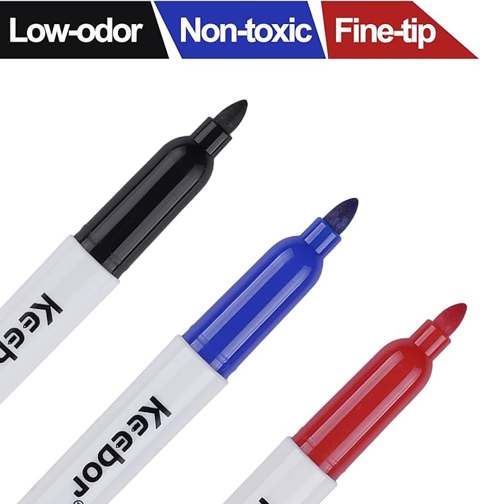 Dry Erase Markers Fine Tip, 3 Assorted Colors, 72 Pack Low-Odor Whiteboard Markers, Office Supplies