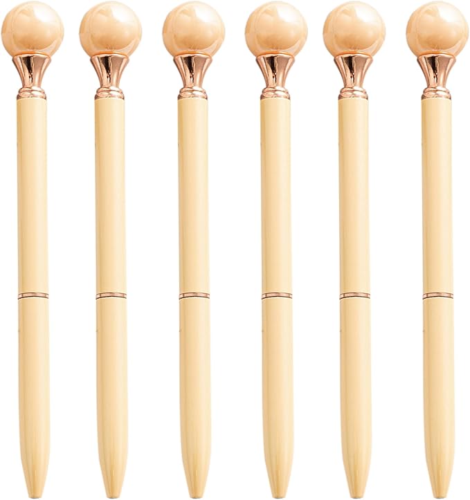 6 Pieces False Pearl Decoration Twist Metal Ballpoint Pen Ball Pen 1.0 MM Black Ink